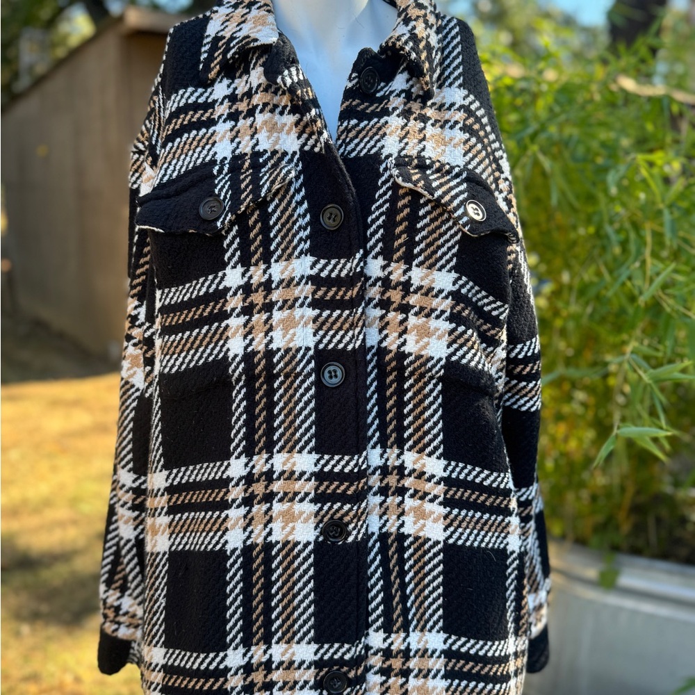 Outerknown Black and Tan Plaid Teddy Jacket
